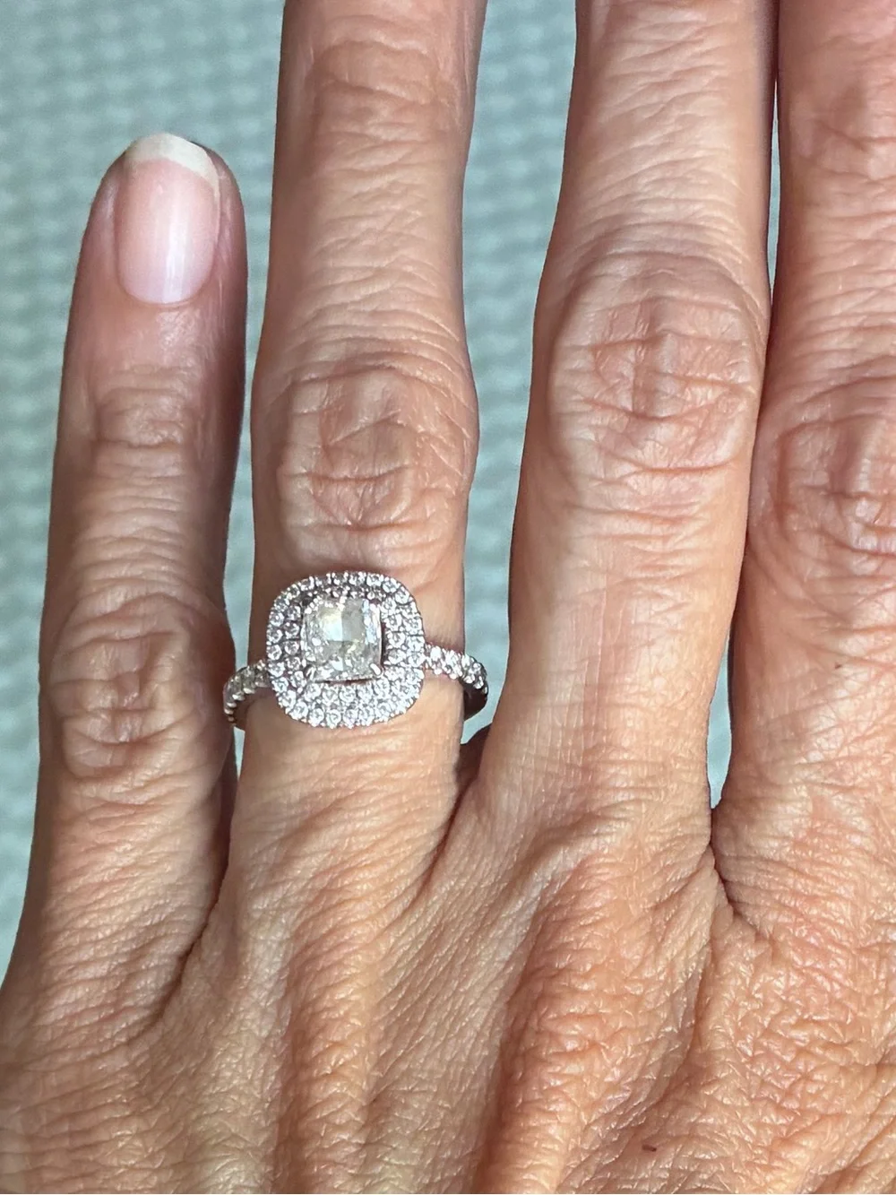 Whit gold double Halo Cushion-Cut Diamond Engagement Ring - White